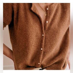 Sezane Gaspard Mohair Cardigan in Camel